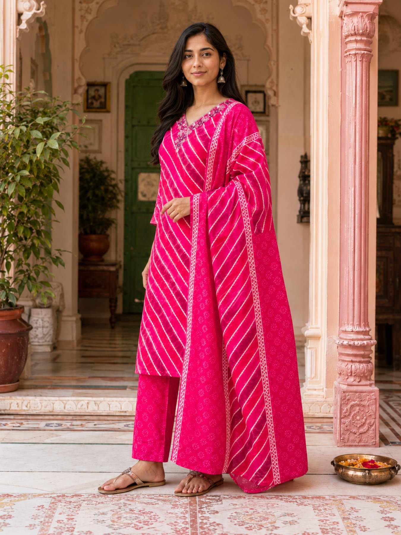Phool Gulaabi Leheriya Suit Set KST13