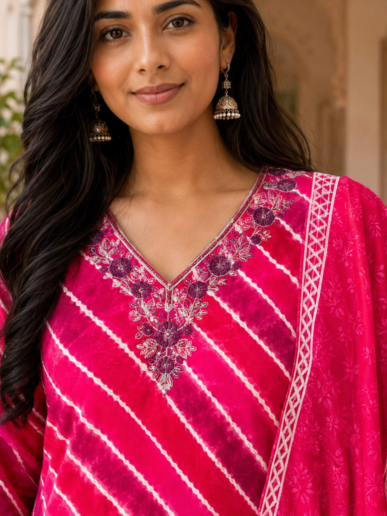 Phool Gulaabi Leheriya Suit Set KST13