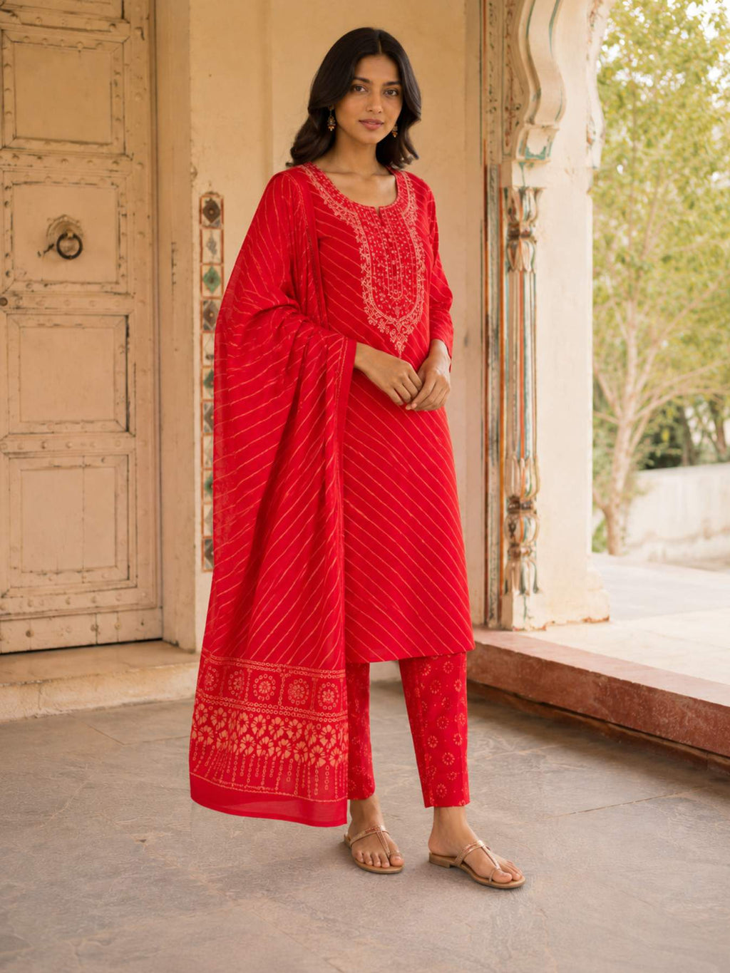 Sitara Laal Leheriya Suit Set KST11