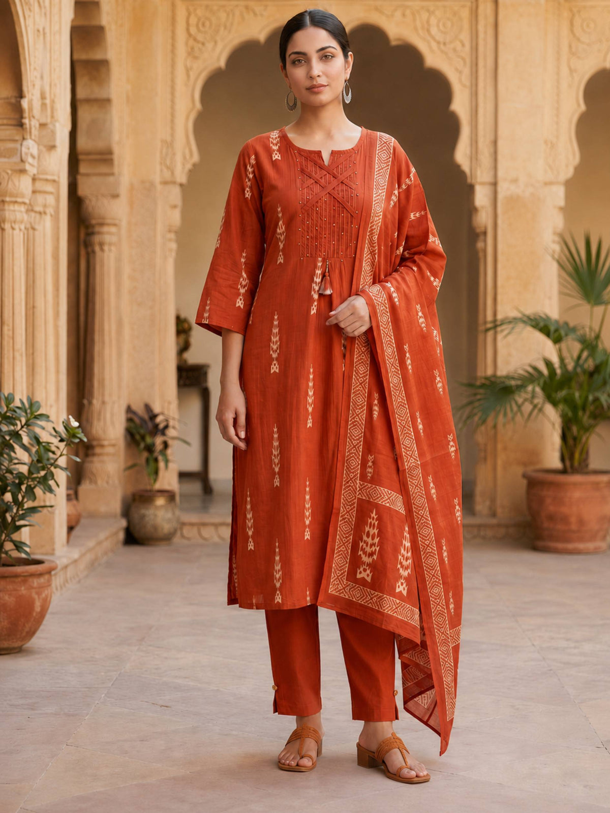 Ruhani Rust Cotton Kurti Set KST03