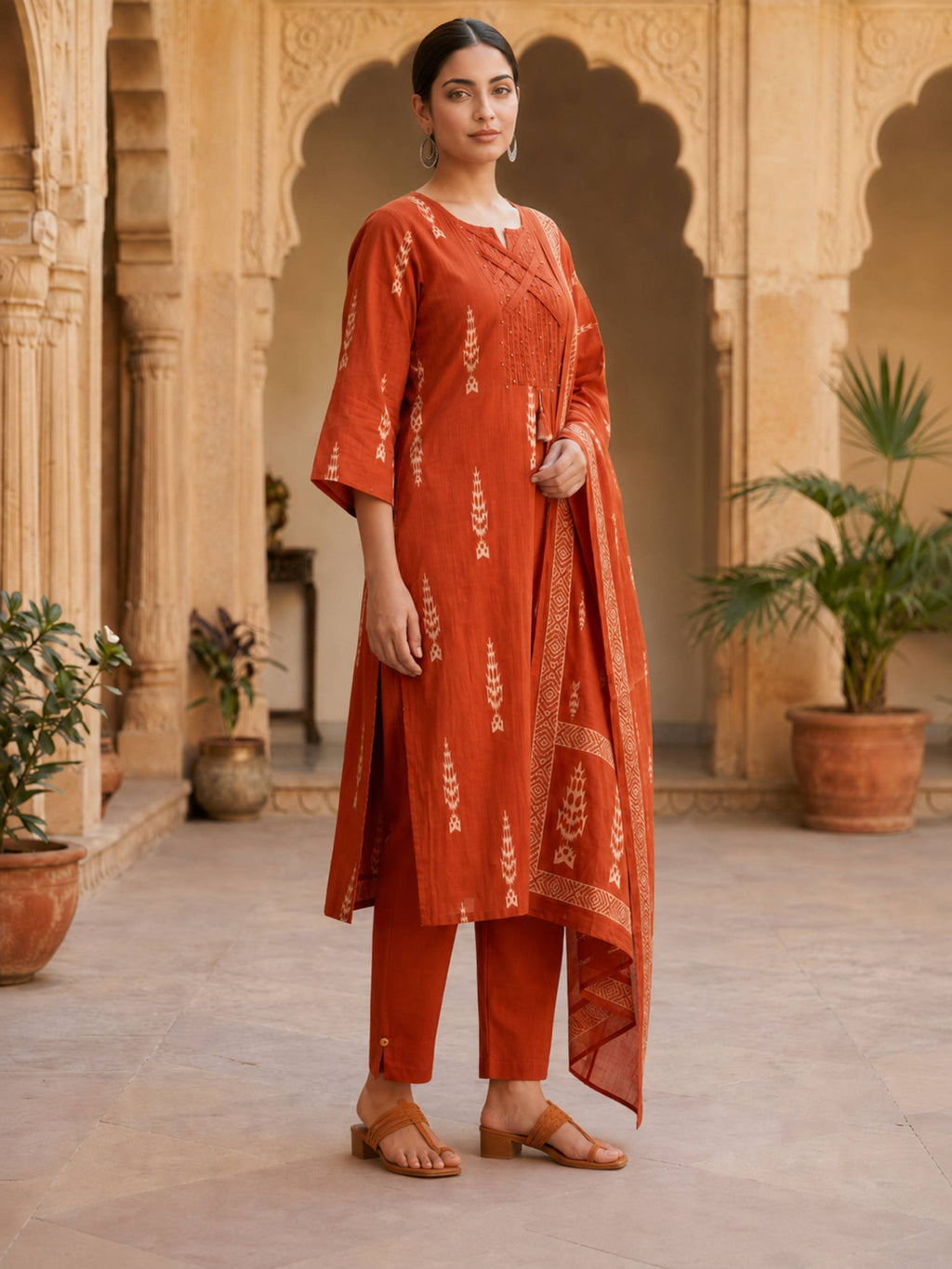 Ruhani Rust Cotton Kurti Set KST03