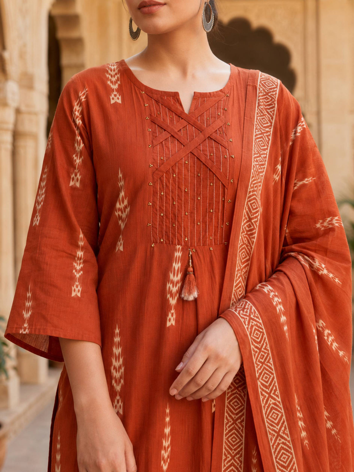 Ruhani Rust Cotton Kurti Set KST03