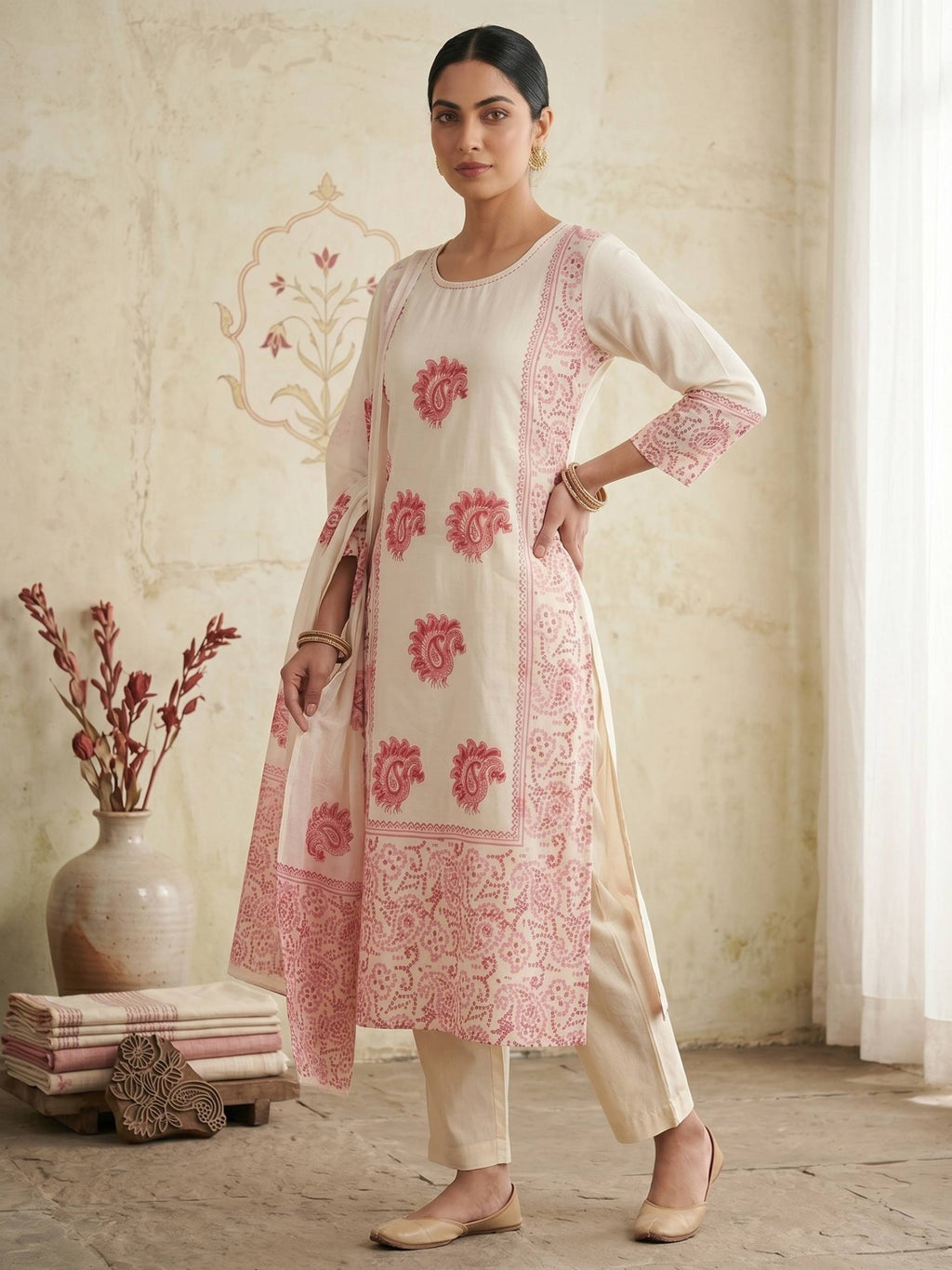 Gulabi Paisley Cotton Kurti Set KST04