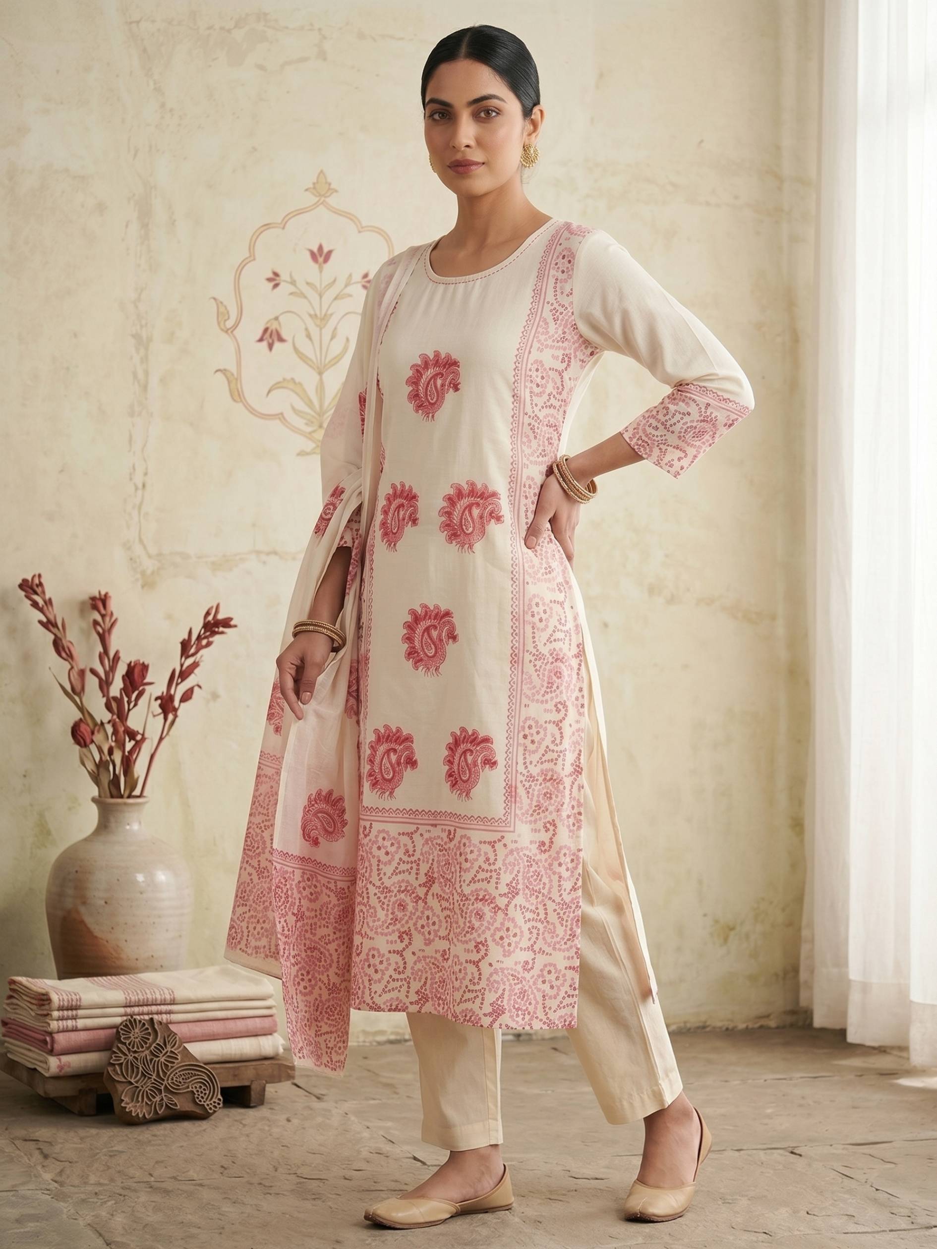 Gulabi Paisley Cotton Kurti Set KST04