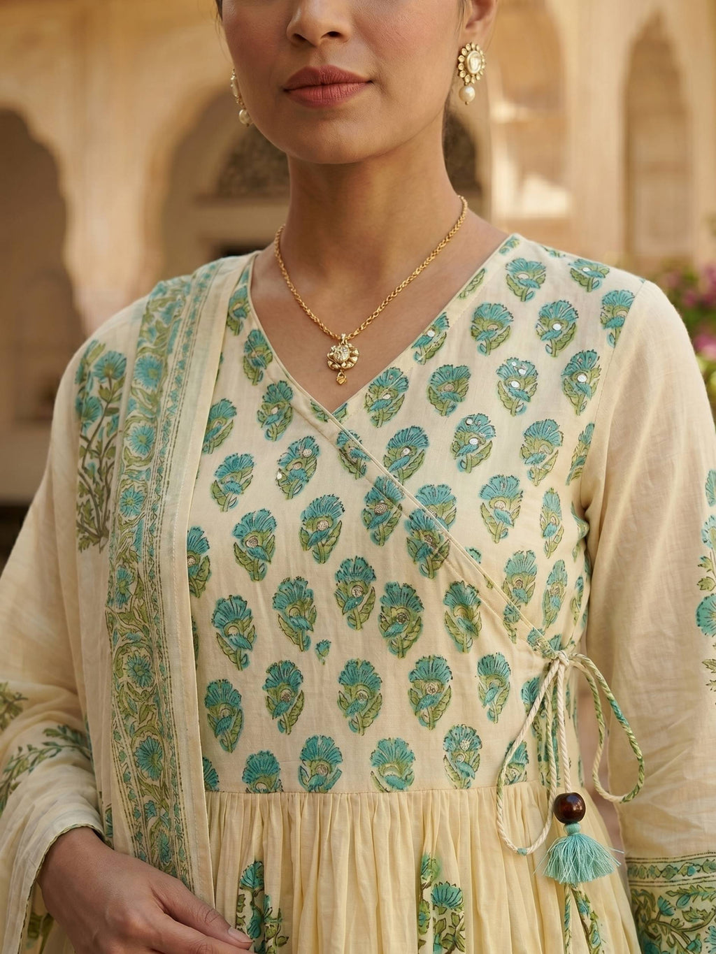 Aabha Yellow Cotton Angrakha Kurti Set KST01
