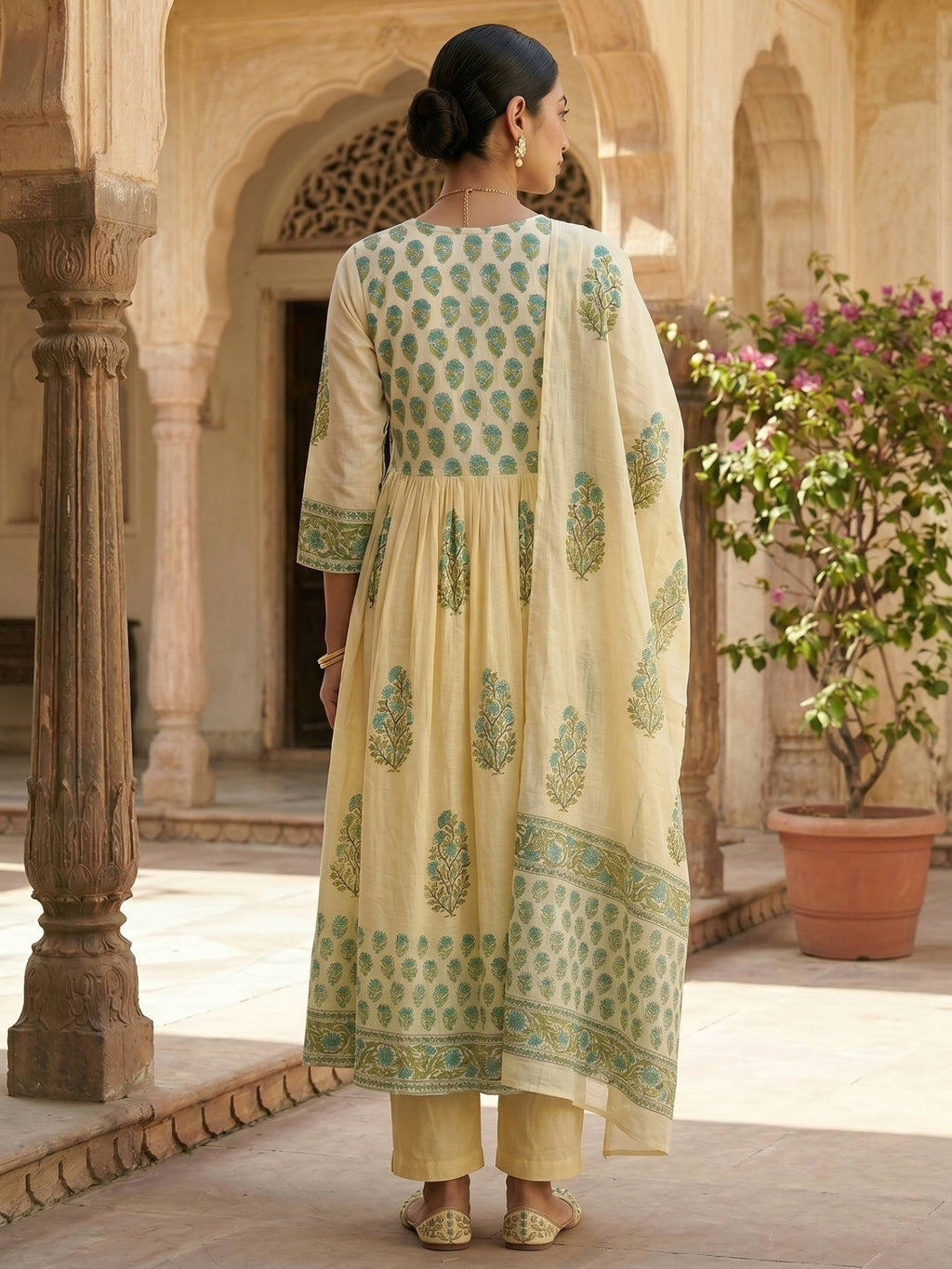 Aabha Yellow Cotton Angrakha Kurti Set KST01
