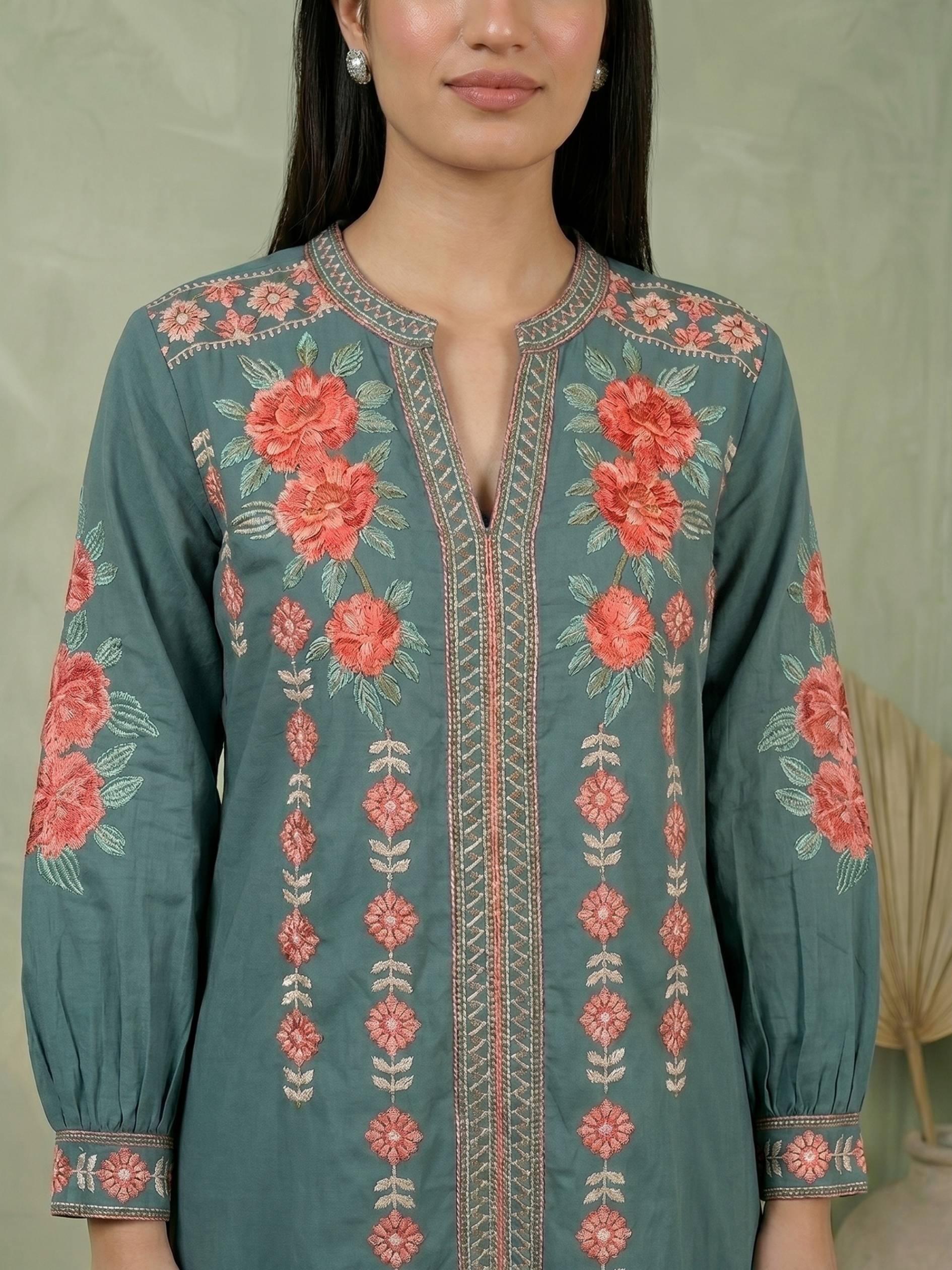 Gulnaar Teal Cotton Co-ord Set COS03