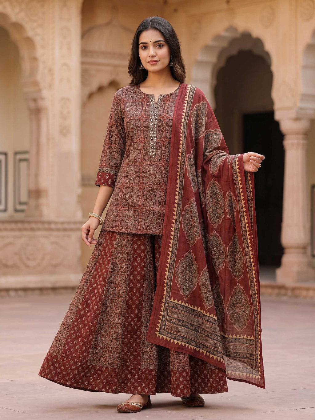 Mehroon Dastaan Kurti Skirt Set KST08