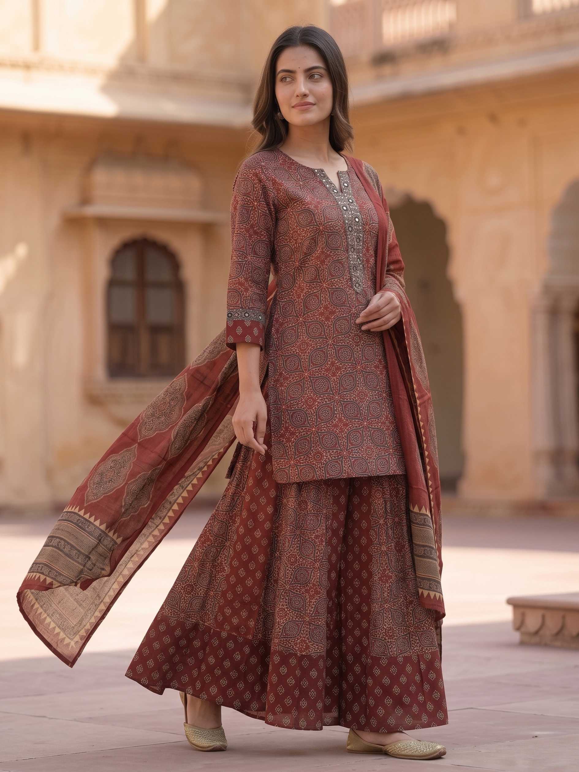 Mehroon Dastaan Kurti Skirt Set KST08