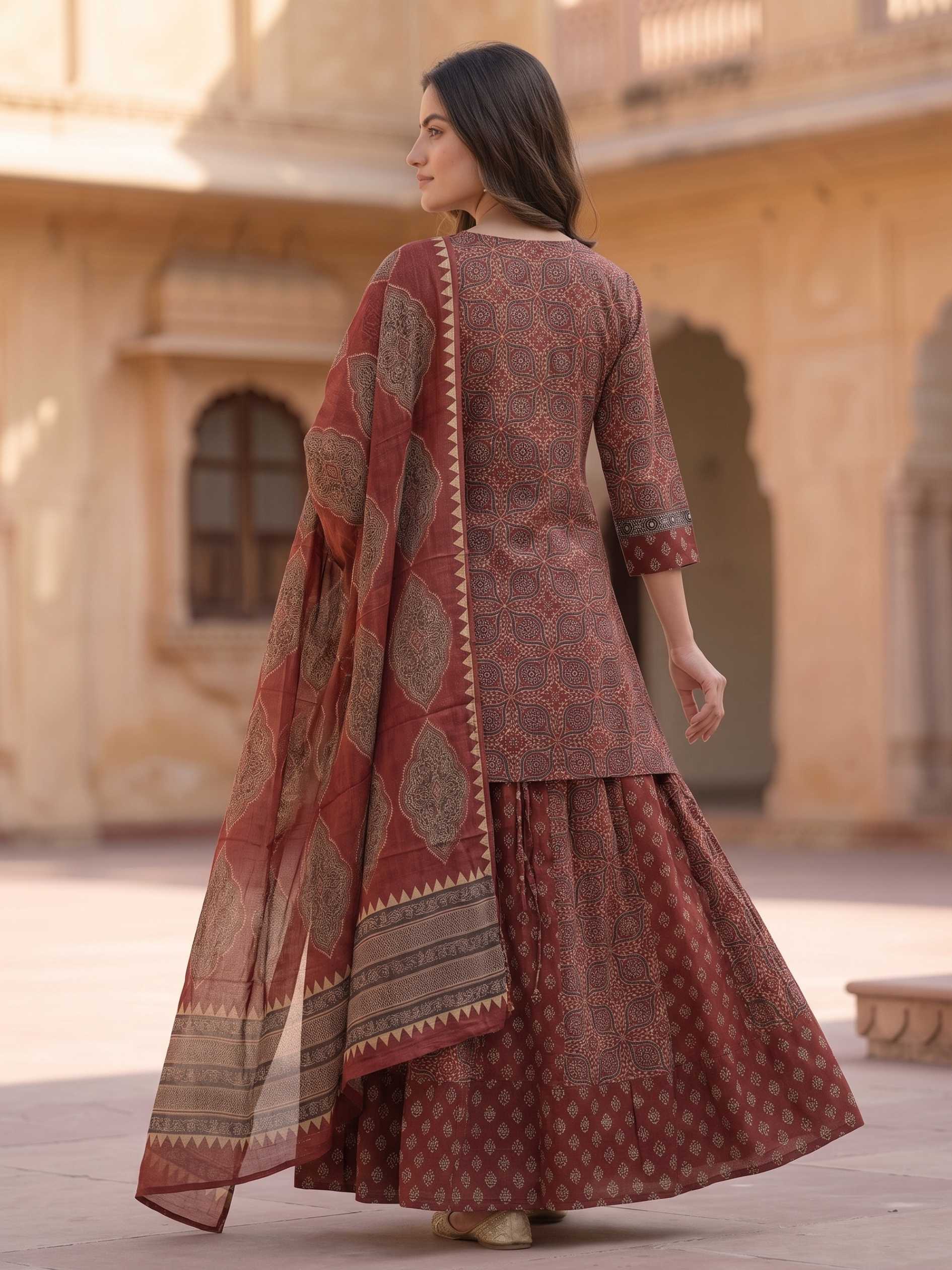 Mehroon Dastaan Kurti Skirt Set KST08