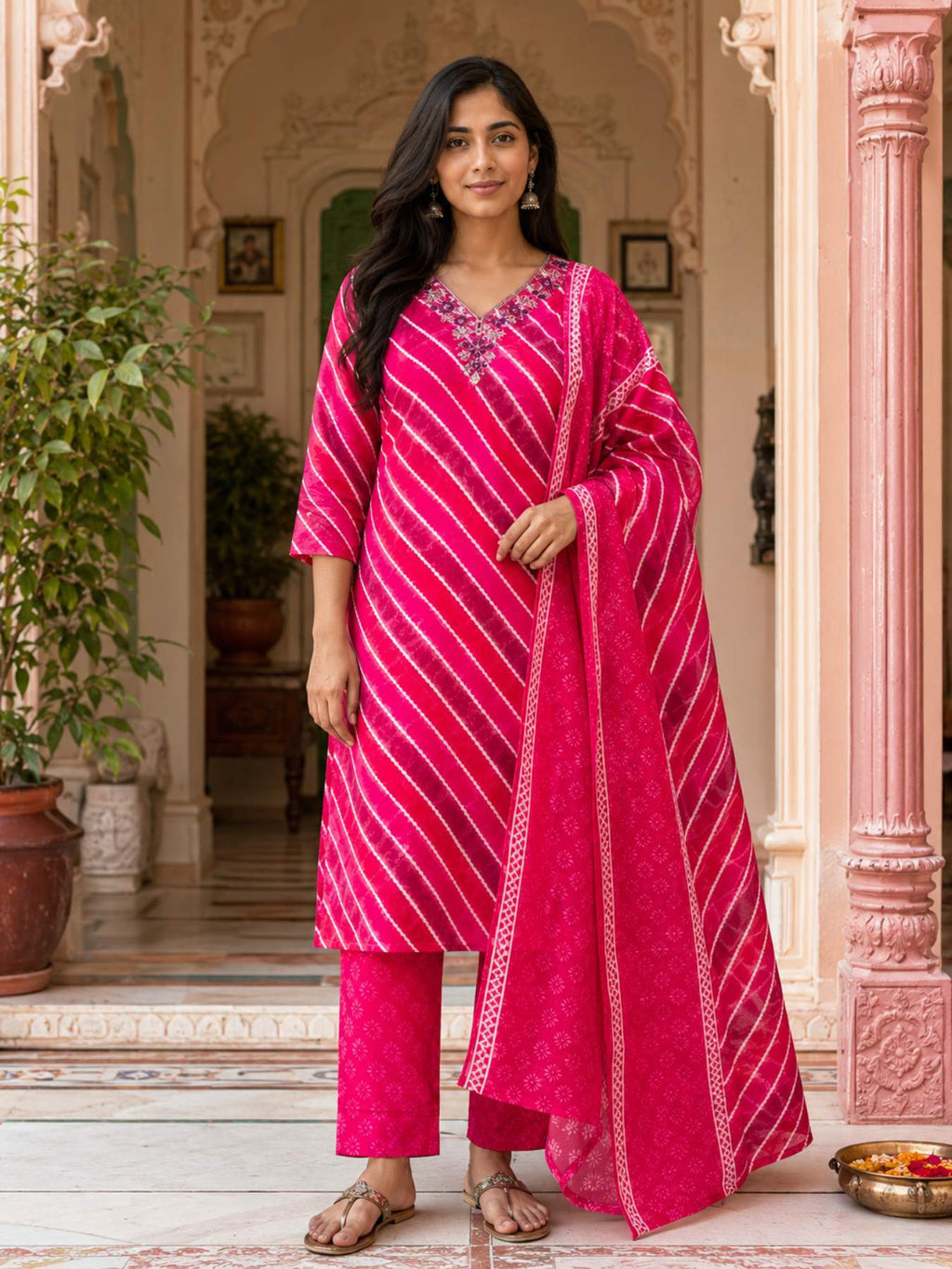 Phool Gulaabi Leheriya Suit Set KST13