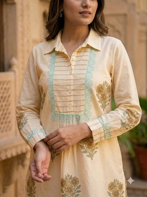 Chandan Ivory Block Print Coord Set COS06
