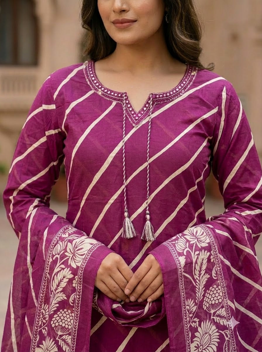 Jamuni Noor Leheriya Suit Set KST14