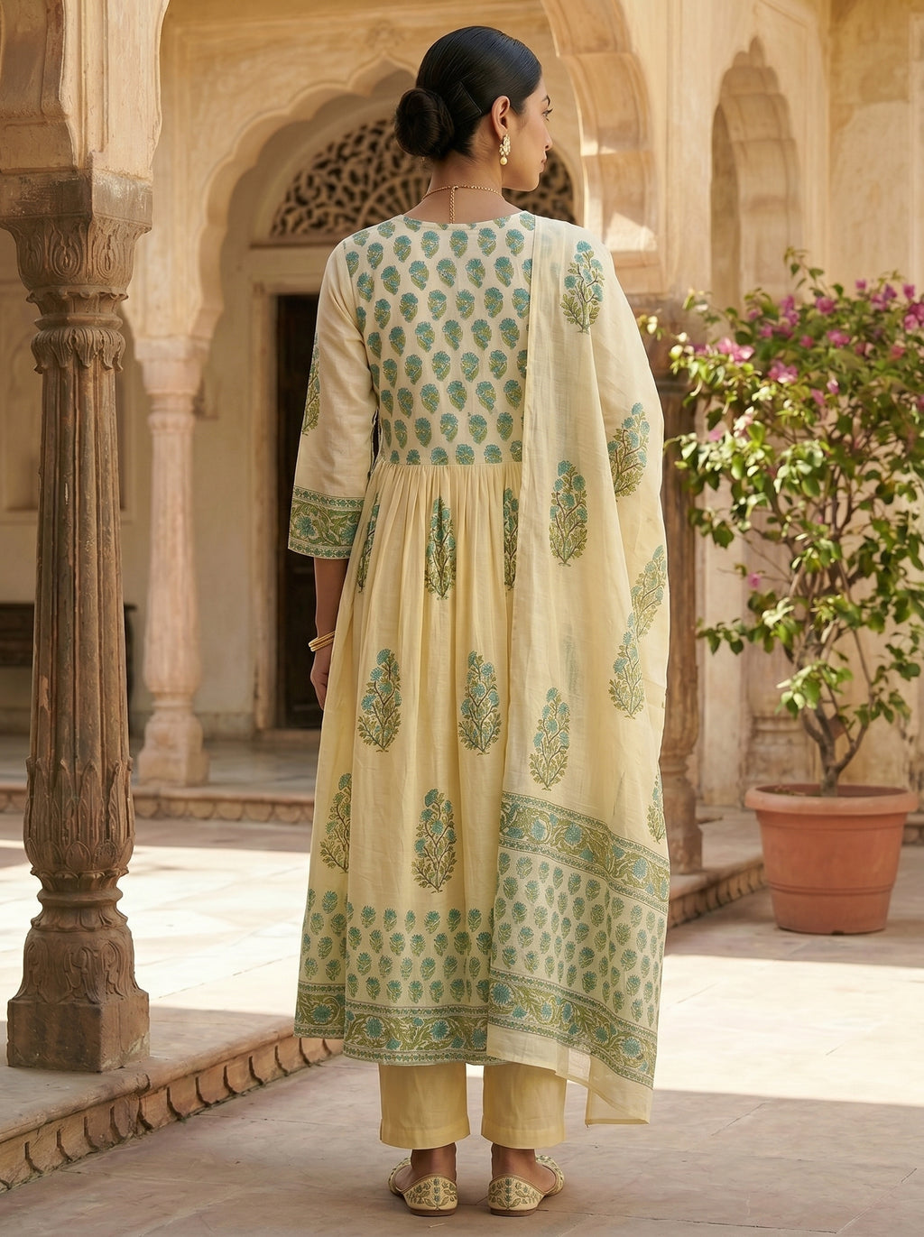 Aabha Yellow Cotton Angrakha Kurti Set KST01