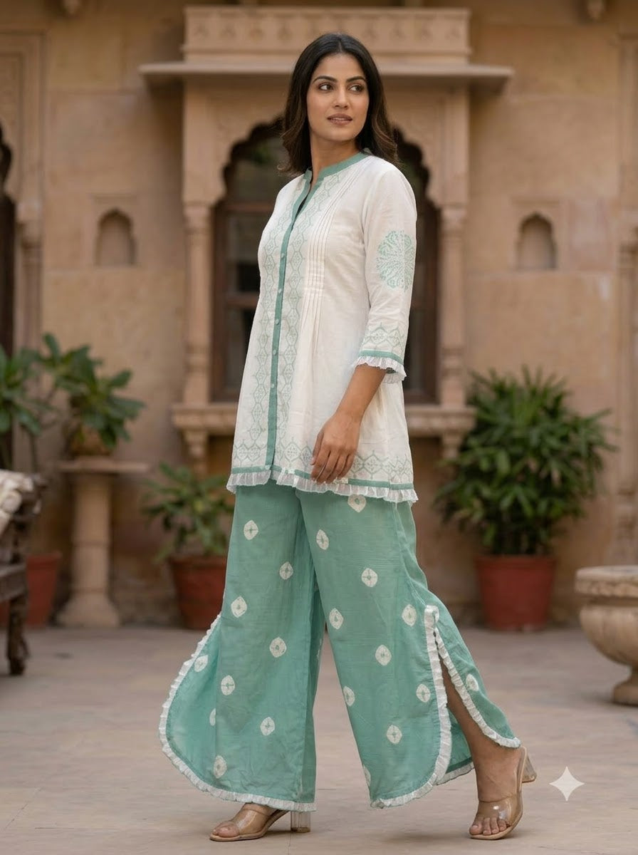 Mint Ivory Peplum Sharara Coord Set COS05
