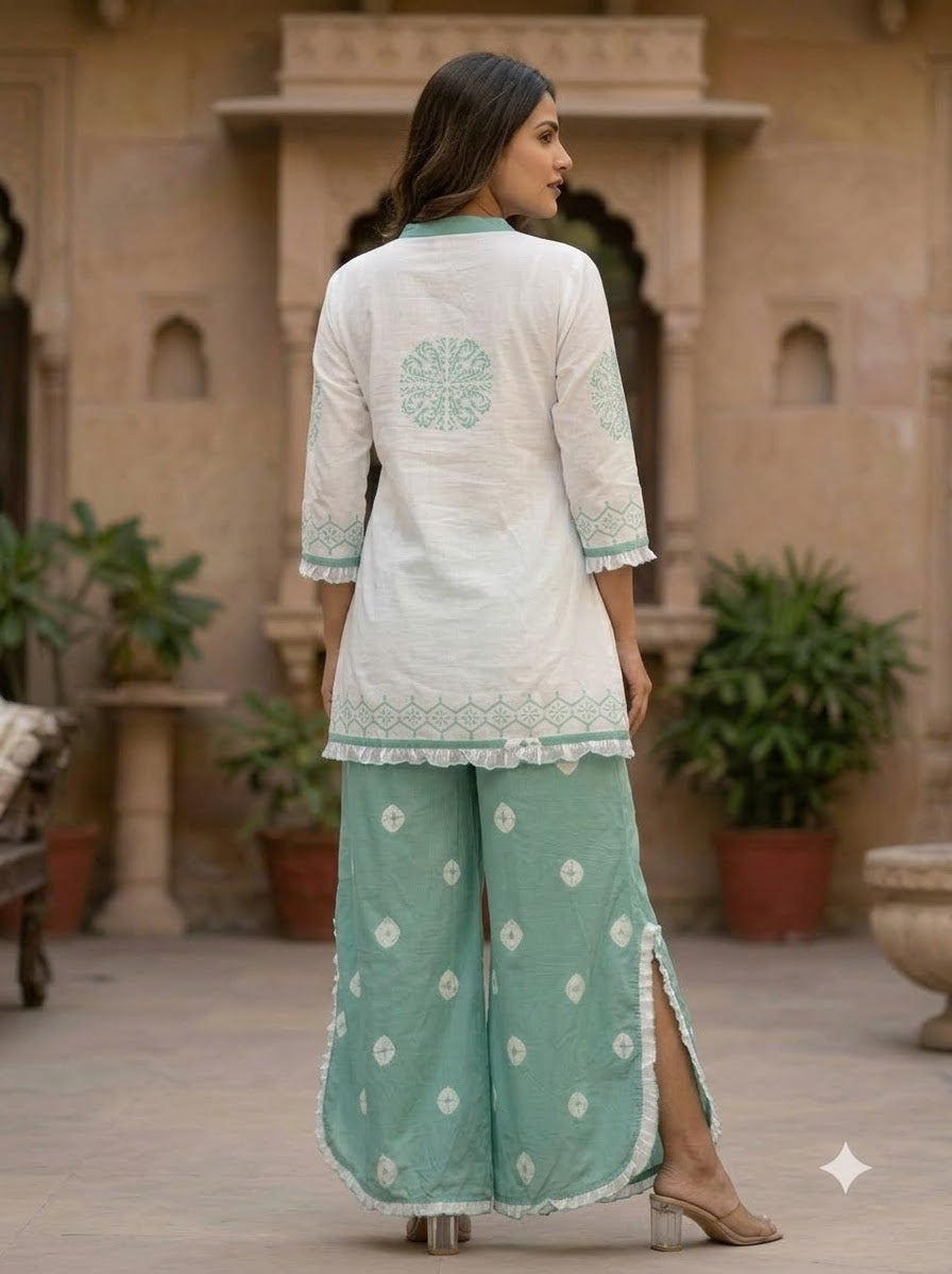 Mint Ivory Peplum Sharara Coord Set COS05