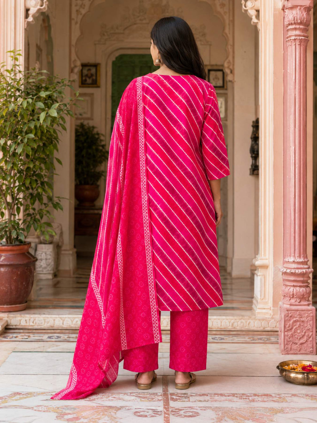 Phool Gulaabi Leheriya Suit Set KST13
