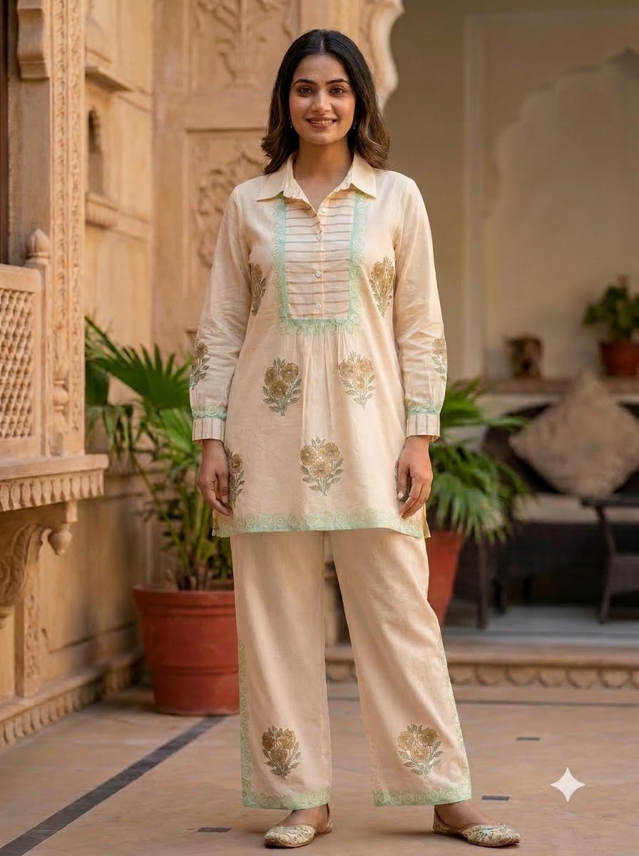 Chandan Ivory Block Print Coord Set COS06