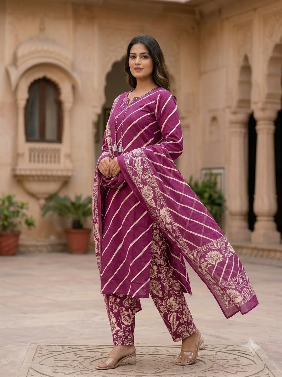 Jamuni Noor Leheriya Suit Set KST14