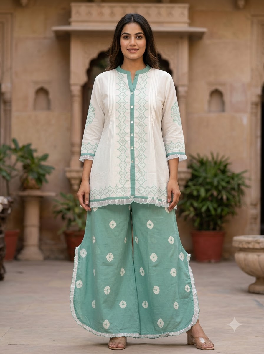 Mint Ivory Peplum Sharara Coord Set COS05