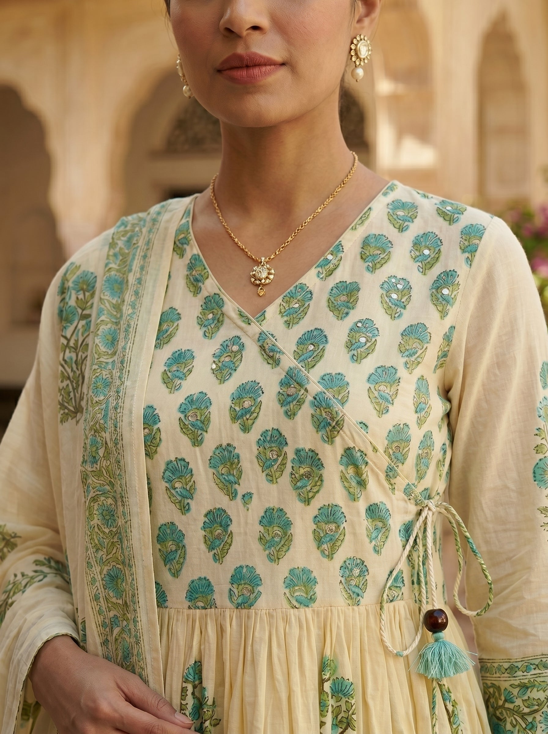 Aabha Yellow Cotton Angrakha Kurti Set KST01