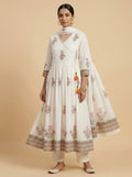 Ivory cotton Angrakha kurti set with dupatta for women by Yes Madam Jaipur