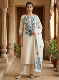 Ivory blue cotton kurti set with dupatta for women by Yes Madam Jaipur
