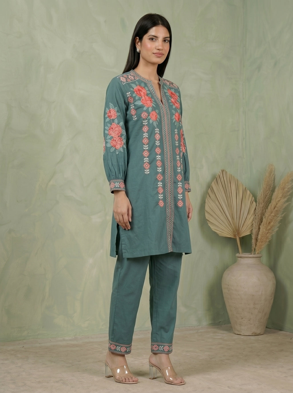 Gulnaar Teal Cotton Co-ord Set COS03
