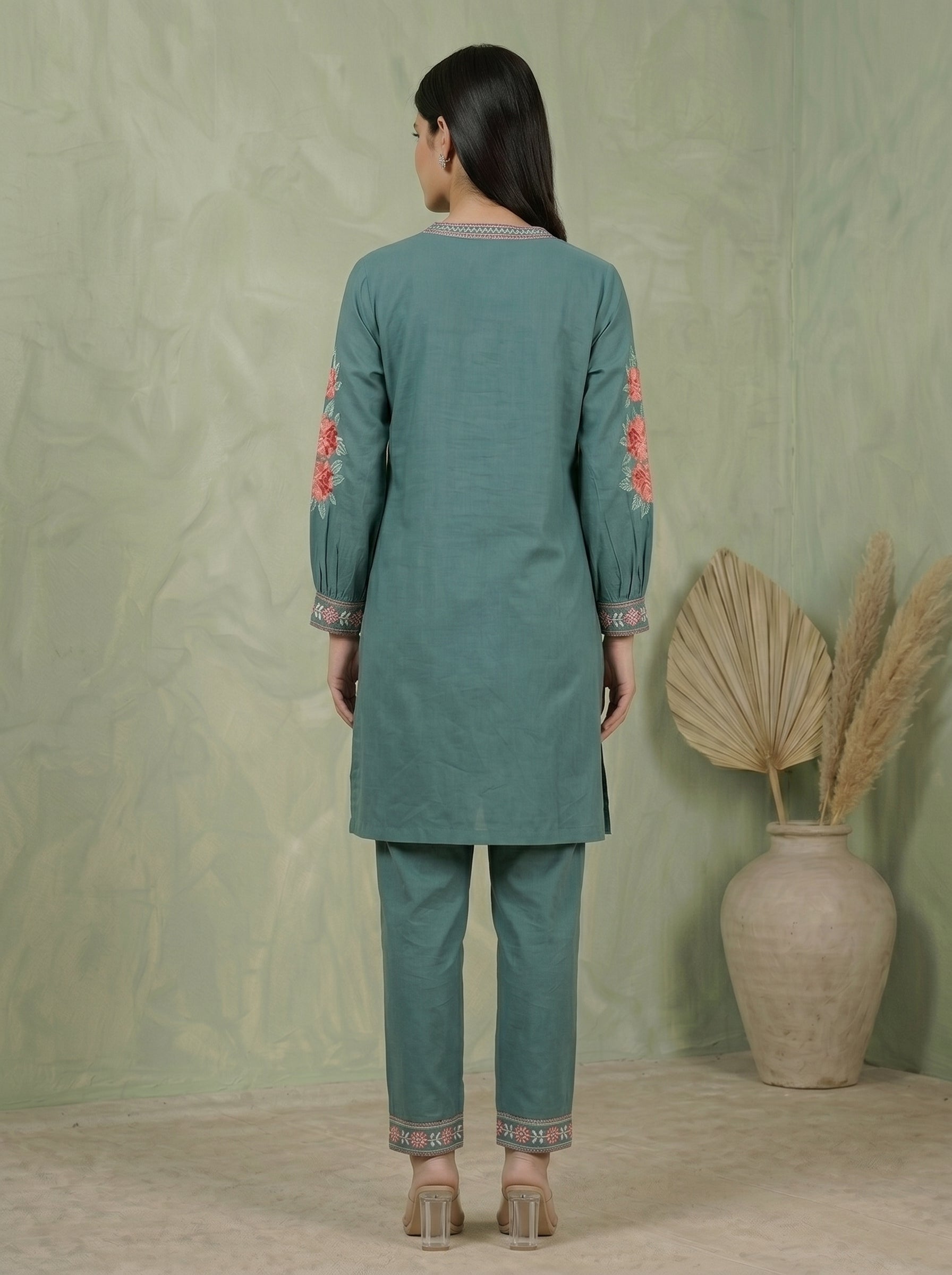 Gulnaar Teal Cotton Co-ord Set COS03