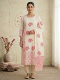 Ivory pink cotton kurti set with dupatta for women by Yes Madam Jaipur